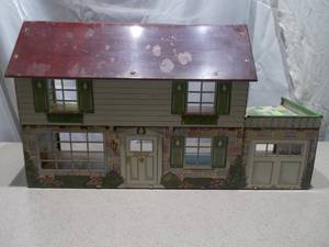 Vintage Marx Two-Story Lithographed Metal Dollhouse with Garage
