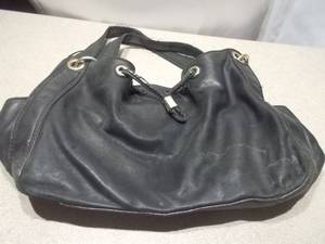 Michael Kors Black Leather Slouchy Handbag - Gold-Tone MK Hardware & Tassels