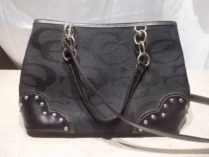 Chic Black Handbag - Silver-Tone Hardware Links, Studded Accents & Multi-Pocket Interior