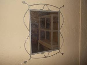Square Metal Framed Wall Mirror with Decorative Scrollwork Accent Frame