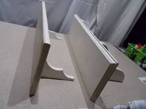 Pair of Off-White Decorative Wooden Wall Shelves with Scrollwork Brackets