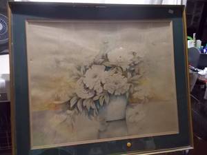 Framed Vintage Floral Still Life Art Print - Signed Artwork