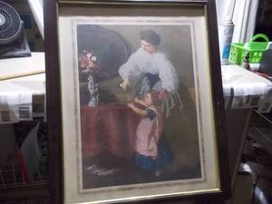 Framed Art Print - Interior Scene with Woman & Child