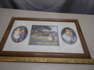 Framed Country Home Wall Art Print with Oval Inset Accent Portraits