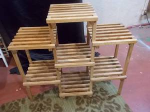 Multi-Tier Wooden Slatted Plant Stand  Display Shelf