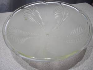 Vintage Frosted & Clear Molded Glass Light Shade  Ceiling Globe Cover - WheatFern Pattern