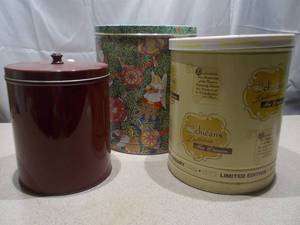 Vintage Metal Kitchen Tins Lot - Decorative Floral & Ice Cream Storage Canisters
