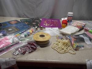 Assorted Craft Supplies, Paints & Ribbon Collection