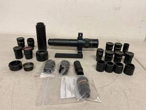 Microscope Parts Lot - Zoom Objective Body 2.5-4.5 & Assorted WF Lenses