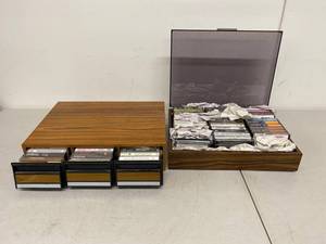 Vintage Cassette Tape Storage Cases Lot Woodgrain Drawers Lid w Tapes