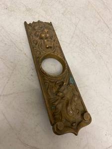 Antique Ornate Cast Brass Door Knob Escutcheon Backplate 6.5in