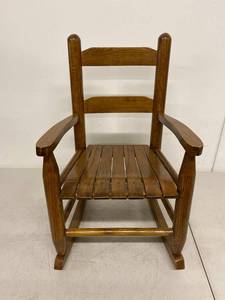 Vintage Childs Solid Wood Rocking Chair Slatted Seat Ladder Back 23.5