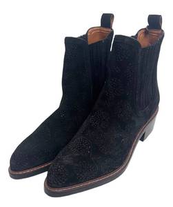 DB - Coach Bowery Chelsea Boots - Black Suede with Tea Rose Cutout Pattern - Size 7