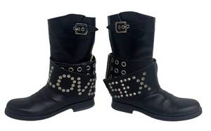 DB - Dolce & Gabbana Studded Buckle Boots - Size EU 36 12  Black Dolce & Gabbana Leather Motorcycle Boots