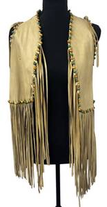 BG - Vintage Fringed Leather Vest with Beaded Trim