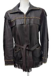 BG - Vintage Leather Fringe Coat with Studded Trim