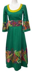 BG - Gorgeous Green Vintage Dress With Multicolor Embroidery