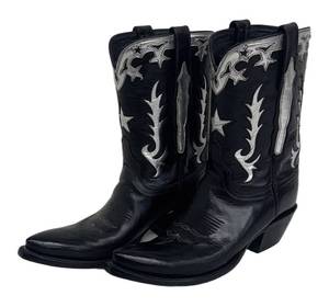 DB - Lucchese Classics Handmade Western Boots - Black Leather with Silver Embroidery - Size 7