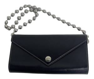 DB - Ganni Envelope Crossbody Bag - Black Leather with Silver Bead Chain