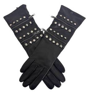 DB - Caroline Amato New York Leather Studded Zip-Detail Gauntlet Gloves