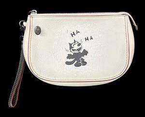 DB - Coach X Felix the Cat Laughing Wristlet- Cream Pebble Leather