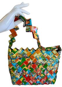 Recycled Candy Wrapper Woven Zipper Handbag