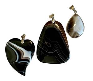 Polished Black and White Banded Agate Pendants (Lot of 3)