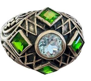 Ornate Green and Clear Stone Domed Statement Ring