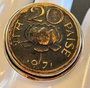 1971 India 20 Paise Lotus Coin Ring in Sterling Silver