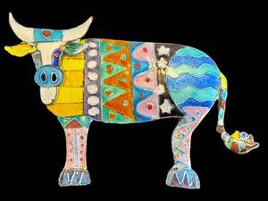 Sterling Enamel Cow Brooch