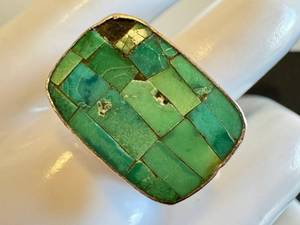 Sterling Silver Turquoise Mosaic Ring Size 11.75