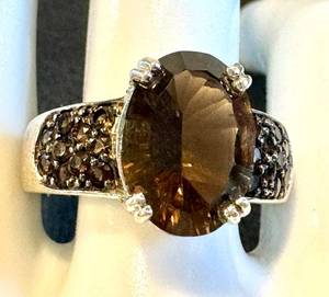 Smoky Quartz Sterling Silver Ring Size 9.75