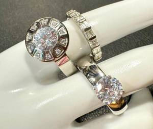 Sterling Silver Cubic Zirconia Ring Set (Lot of 3)