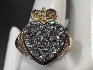 Sterling Silver Druzy Heart Ring Size 11