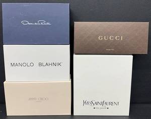 Designer Shoe Boxes Mixed Lot Jimmy Choo, Manolo Blahnik, Gucci, Oscar de la Renta & Yves Saint Laurent (Lot of 5) - For Decor, Reuse or Repurposing