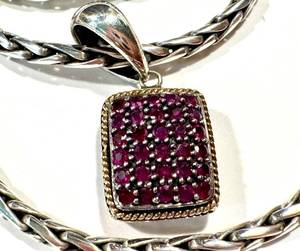 Vintage EFFY BH Sterling Silver and 18K Ruby Pendant Necklace