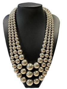 Vintage Italian Triple Strand Sterling Silver Beaded Necklace 130g