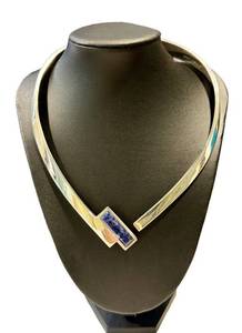 Vintage Mexican Sterling Silver Collar Necklace Sodalite Clasp