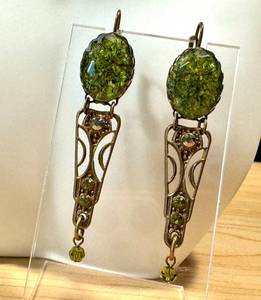 Vintage Green Glass Dangle Earrings