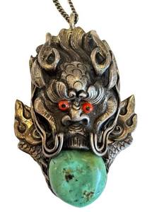 Vintage Tibetan Silver Necklace Turquoise Pendant