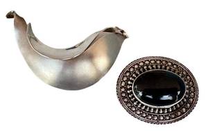 Vintage Sterling Silver Onyx & Silver Brooches (Lot of 2)