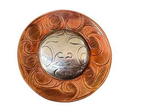 Signed Moon Artisan Circular Brooch Pendant 1.75 in
