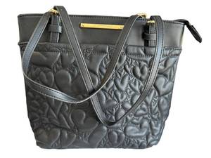 Betsey Johnson Quilted Heart Tote Bag Black Gold Hardware
