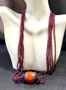 Almandine Garnet Multi Strand Necklace Carnelian Agate Pendant 21 in