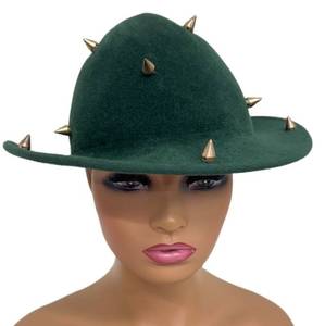 Celina Kane Green Felt Hat Gold Spike Studs