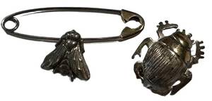 Sterling Silver Insect Brooches Fly & Beetle (Lot of 2)