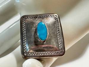 Sterling Silver Pill Box With Turquoise Cabochon