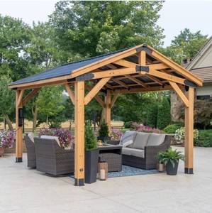 NEW Backyard Discovery 14' x 12' Cedar Wood Peak Roof Gazebo with PowerPort