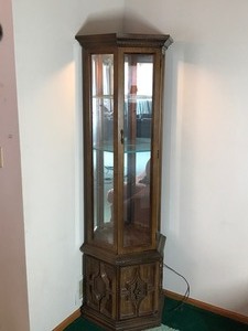 3 Side Lighted Curio Cabinet with Glass Shelves and Storage Below (smoke free)