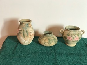 3 - Hand Made Pottery Vases with Floral Design
